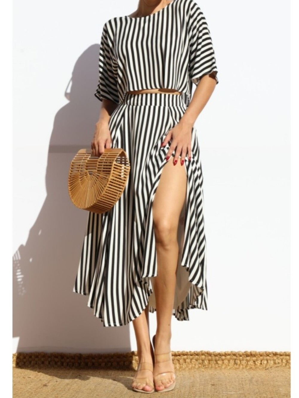 Black and White Striped Two-Piece Skirt Set NWT